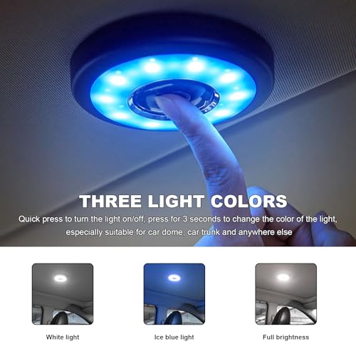 Car Ceiling Roof Light, 3 Colors USB Rechargeable LED Automotive Interior Dome Map Lamp, Bright Multi-Functional Trunk Cargo Area Light for Vehicle Camping Bedroom Cabinet - color: 3 Colors-Round