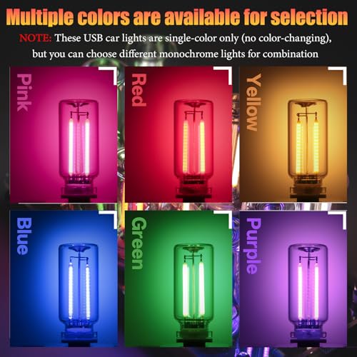 2 Pack Car LED Lights Interior, USB Light for Car Decor & Bedroom, Touch Dimmable Ambient Lighting, Mini Glass Bottle Night Light for Camping Gifts-White - color: white, size: 2 pack