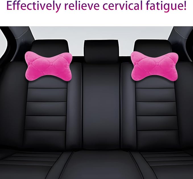 2PCS Car Headrest Pillow, Soft Comfortable Vehicle Neck Pillow Cushion, Automotive Interior Head Rest Pad Accessories for Driving Fatigue Relief, Universal for SUV, Sedan, Truck (Pink)