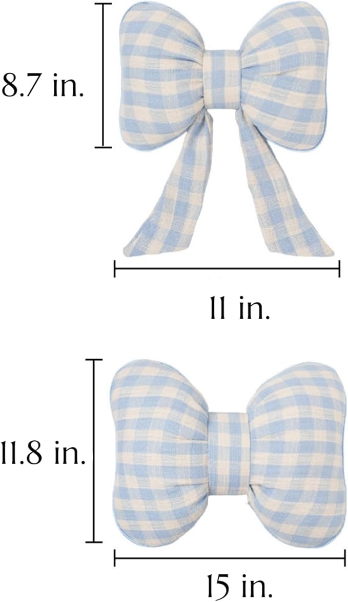 Car Accessories Plaid Bow Headrest Lumbar Pillow 4PCs Set Cotton Linen Elegant Soft Car Seat Cushions for Daily Commuting Trave (Blue Plaid,4pcs)