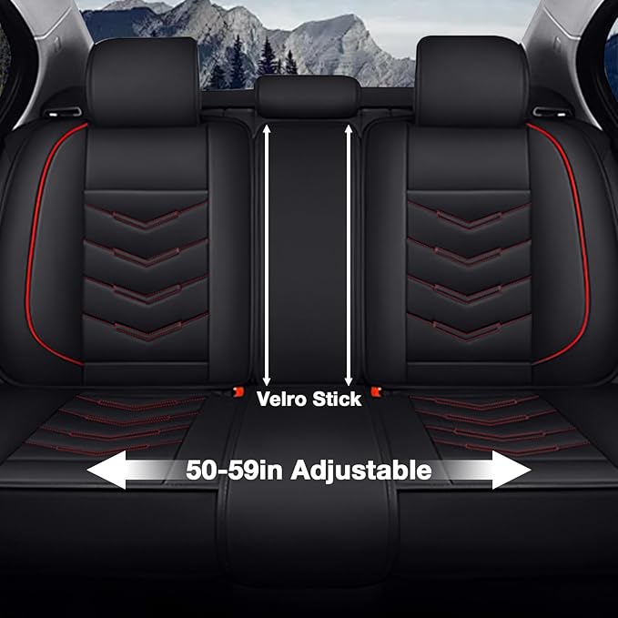 MVRVMV for Ford Maverick 2022-2026 Seat Covers, Waterproof Leather Seat Cover with 2* Neck Pillow and 2* Lumbar Support (5 Seat Luxury,Black-Red)