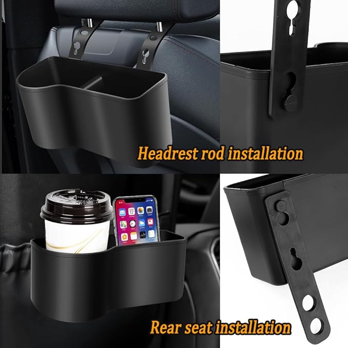 2 in 1 Car Seat Back Organizer with 3.2" Cup Holder,Multifunction Car Headrest Seat Back Organizer for Drink Food Tray,Universal Headrest Cup Holder for Most Cars Trucks SUVs