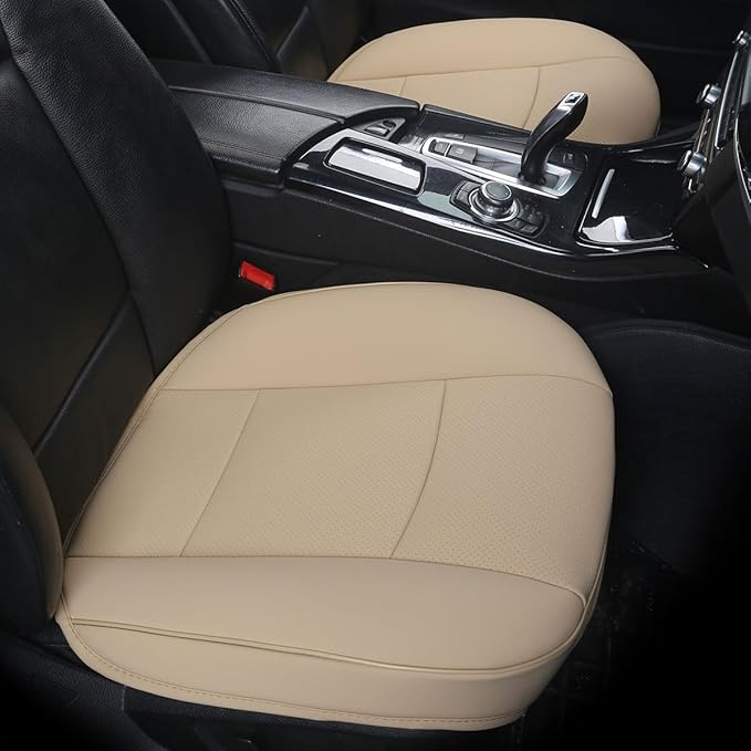Luxury PU Leather Car Seat Cover Protector Front Car Seat Cover Seat Bottom Cover Single Seat Cover-Compatible with 90% Vehicles (Width 20.8× Deep21 × Thick 0.2 inch) (Beige)