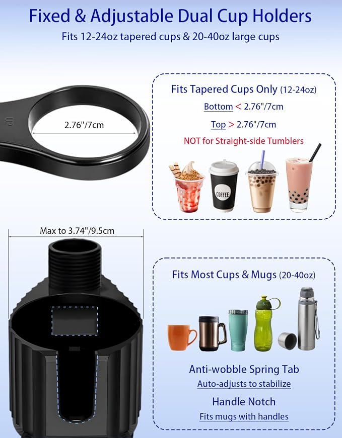 Car Cup Holder Tray - 4-in-1 Universal Car Cup Holder Expander with Snack Table and 3 Drink Mount for Automotive Road Trip, Driver and Front Passenger Organizer for Trucks, SUVs, Minivans