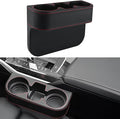Car Cup Holder Expander & Seat Gap Filler - PU Leather Cover with Stitching, Multifunctional Front Seat Organizer, for Car Truck Van, Holds Large Cups and Phones,Prevent Dropping Items (1Pack, Black)