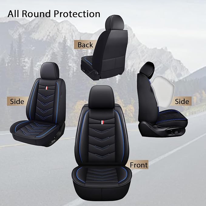 MVRVMV Seat Covers for Ford F-350 2010-2026, Waterproof Leather Auto Seat Cover (2 Seat Standard,Black-Blue)