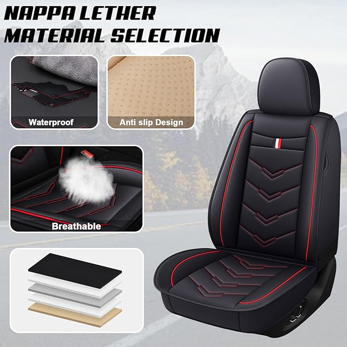 MVRVMV for Ford Bronco Sport 2021-2026 Seat Covers, Waterproof Leather Seat Cover (5 Seat Standard,Black-Red)