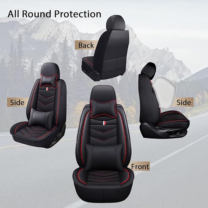 MVRVMV Luxury Car Seat Covers for Honda Pilot 2010-2026, Nappa Leather Auto Seat Cover with 2 Neck Pillows and 2 Lumbar Supports (2 Seat Luxury, Black-Red)