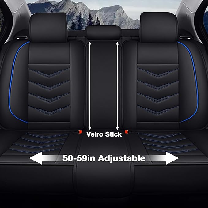 MVRVMV Seat Covers for Ford Escape 2005-2026, Waterproof Leather Auto Seat Cover (5 Seat Standard,Black-Blue)