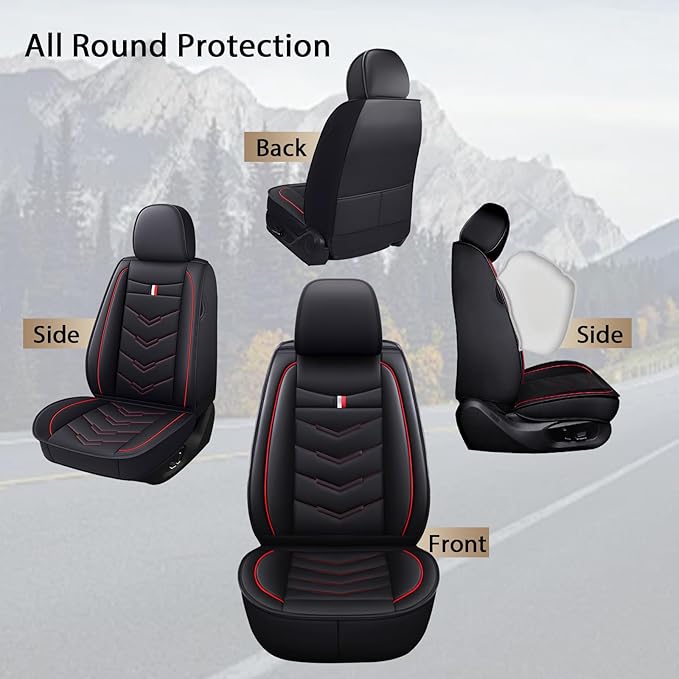 MVRVMV for Ford F-150 2010-2026 Seat Covers, Waterproof Leather Seat Cover (5 Seat Standard,Black-Red)