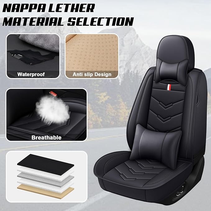 MVRVMV Luxury Car Seat Covers for Ford Explorer 2012-2026, Nappa Leather Auto Seat Cover with 2 Neck Pillows and 2 Lumbar Supports (2 Seat Luxury, Black)
