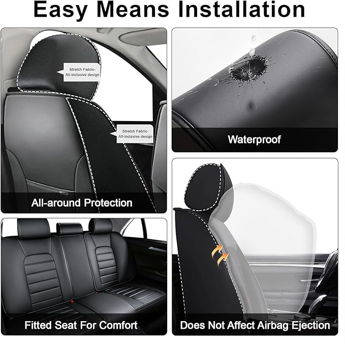 AREKA 2 Car Seat Covers for Honda Accord 2003-2026 Breathable Leather,Waterproof Car Seat Protectors with Comfort Headrest Pillows,Automotive Vehicle Cushion with Storage Pockets (Luxury,Redline)