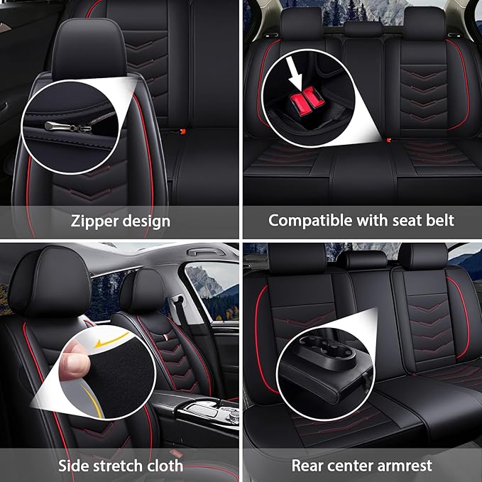 MVRVMV 5-Seat Car Seat Covers for Ford Explorer 2012-2026, Waterproof Non-Slip Wear-Resistant Leather Seat Cover (5 Seat Standard, Black-Red)