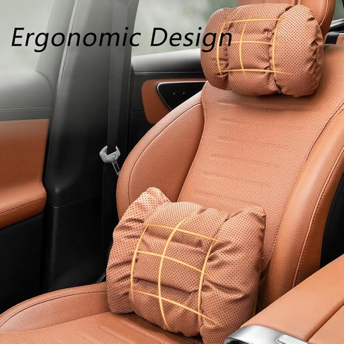 Neck Pillow Automotive Seat Cushions for Mercedes Benz GLS/AMG X167 X166 SUV 2015-2025, Relieving Neck Stiffness Sciatica Relief Car Headrest Lumbar Pillow,Brown