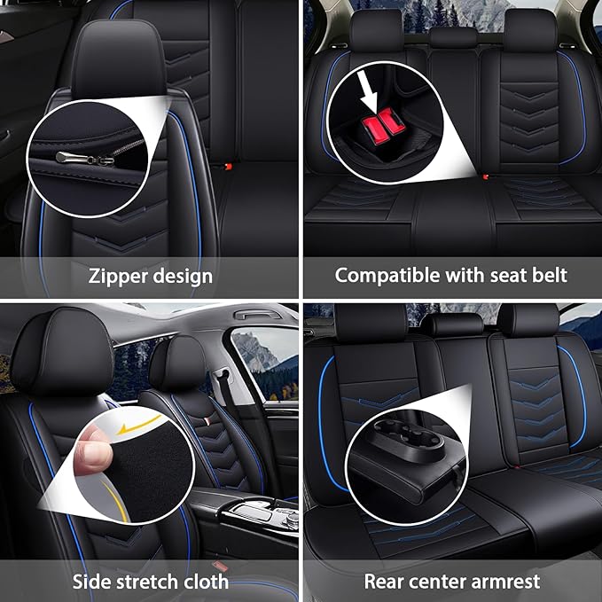 MVRVMV Seat Covers for Ford F-150 2010-2026, Waterproof Leather Auto Seat Cover (2 Seat Standard,Black-Blue)