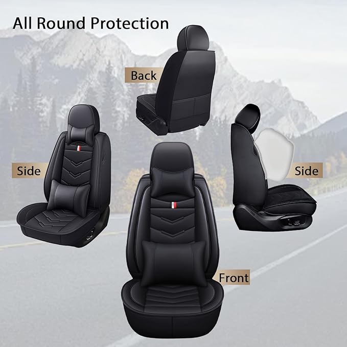 MVRVMV Luxury Car Seat Covers for Honda Pilot 2010-2026, Nappa Leather Auto Seat Cover with 2 Neck Pillows and 2 Lumbar Supports (5 Seat Luxury, Black)