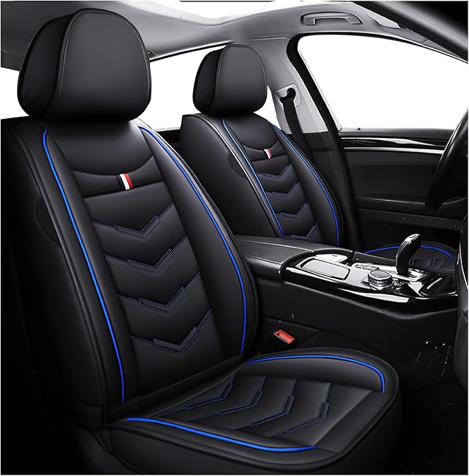 MVRVMV Seat Covers for Ford F-150 2010-2026, Waterproof Leather Auto Seat Cover (2 Seat Standard,Black-Blue)