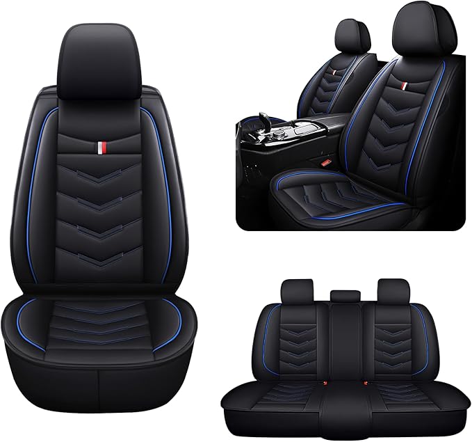 MVRVMV Seat Covers for Ford Bronco Sport 2021-2026, Waterproof Leather Auto Seat Cover (5 Seat Standard,Black-Blue)