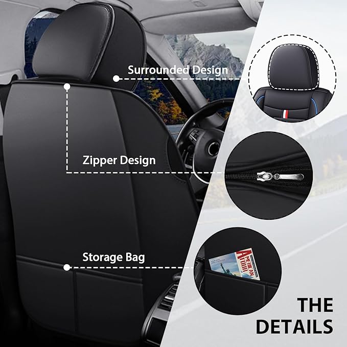 MVRVMV Seat Covers for Ford Bronco Sport 2021-2026, Waterproof Leather Auto Seat Cover with 2* Neck Pillow and 2* Lumbar Support (2 Seat Luxury,Black-Blue)