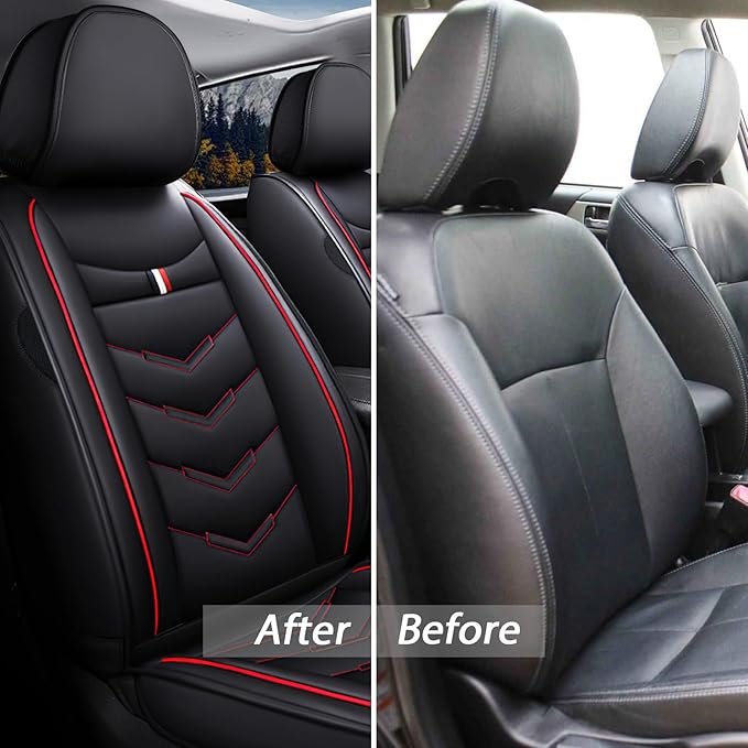 MVRVMV for Ford Ranger 2005-2026 Seat Covers, Waterproof Leather Seat Cover (2 Seat Standard,Black-Red)