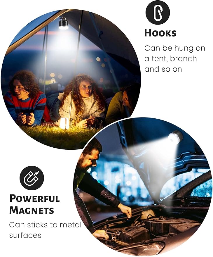 Camping Lantern, 600LM Camping Lights, 5 Light Modes Rechargeable Lantern Waterproof Mini Flashlight Emergency Lights for Home Power Failure, Camping Hanging, Car Camping (Black)