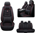 MVRVMV for Ford Maverick 2022-2026 Seat Covers, Waterproof Leather Seat Cover with 2* Neck Pillow and 2* Lumbar Support (5 Seat Luxury,Black-Red)