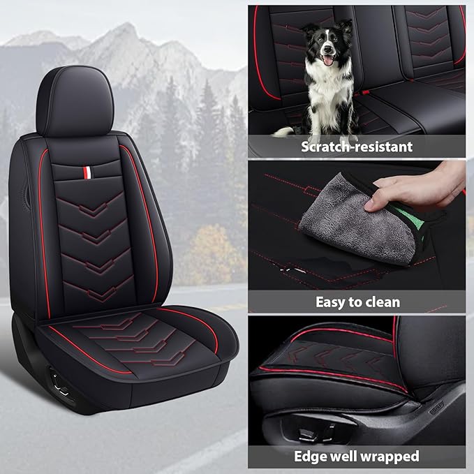 MVRVMV 2-Seat Car Seat Covers for Honda Pilot 2010-2026, Waterproof Non-Slip Wear-Resistant Leather Seat Cover (2 Seat Standard, Black-Red)