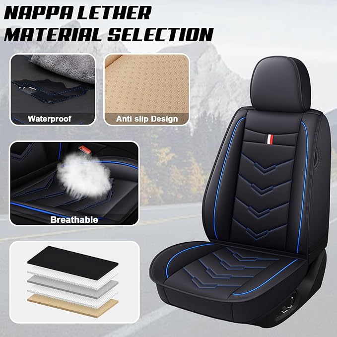 MVRVMV Seat Covers for Ford Mustang 2006-2026, Waterproof Leather Auto Seat Cover (5 Seat Standard,Black-Blue)