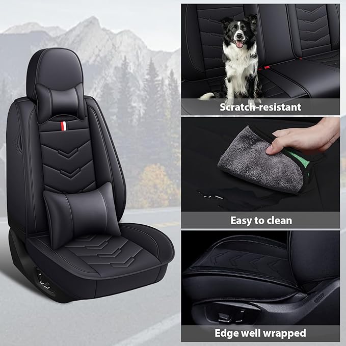 MVRVMV Luxury Car Seat Covers for Honda Pilot 2010-2026, Nappa Leather Auto Seat Cover with 2 Neck Pillows and 2 Lumbar Supports (2 Seat Luxury, Black)