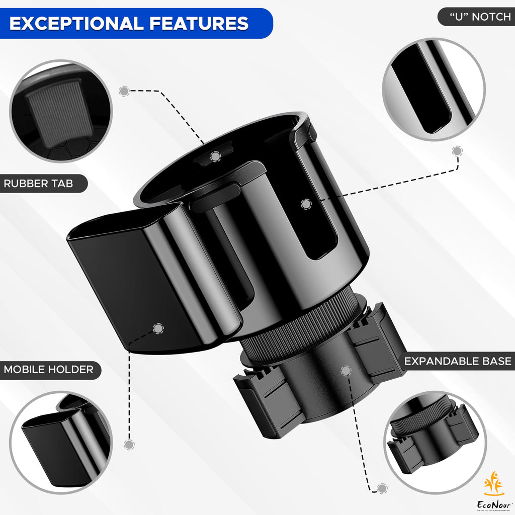Car Cup Holder Expander (Black) | EcoNour Adjustable Cupholder