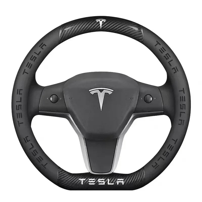 Tesla Carbon Fiber Leather Steering Wheel Cover