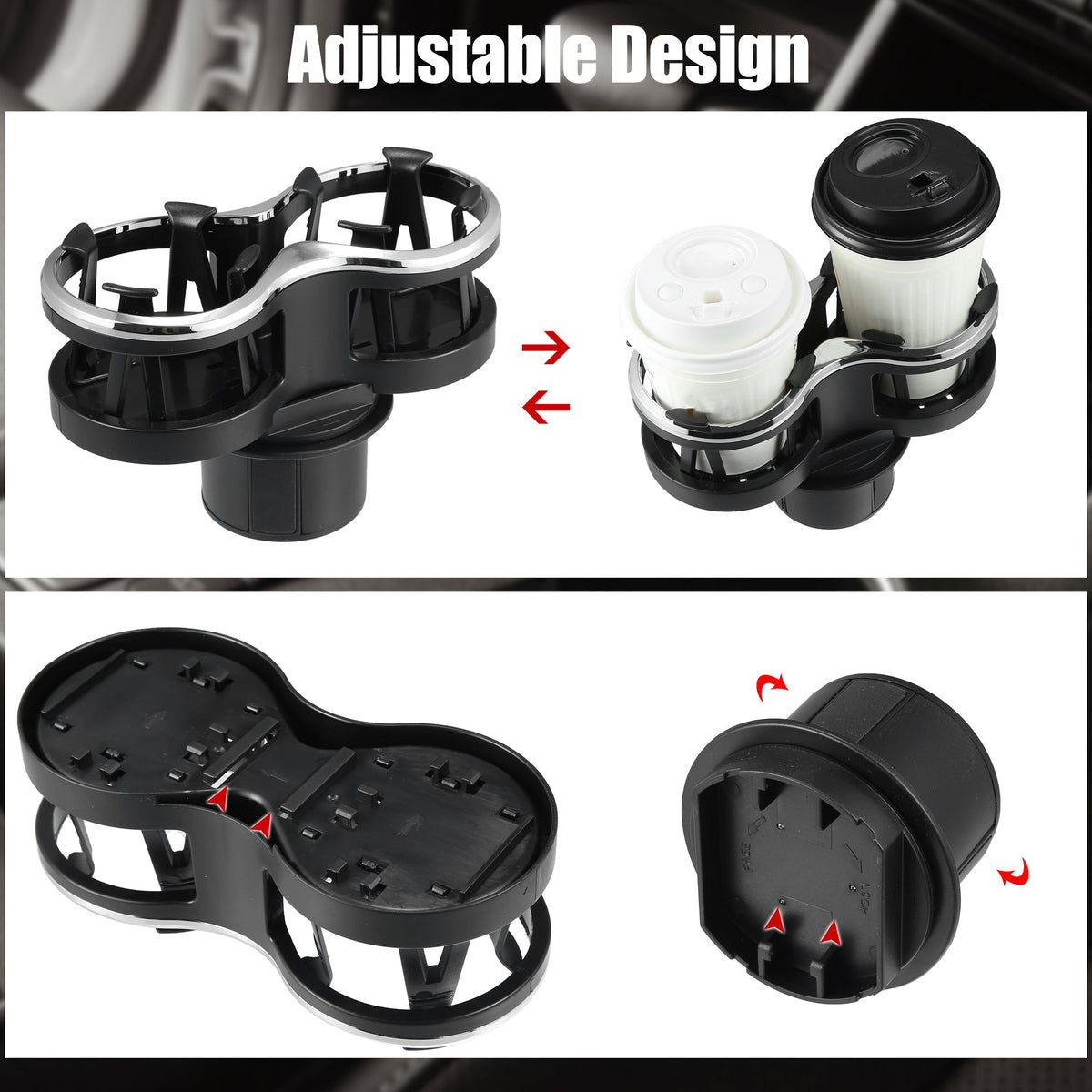 2-in-1 Multifunction Car Cup Holder Expander with Adjustable Base Black